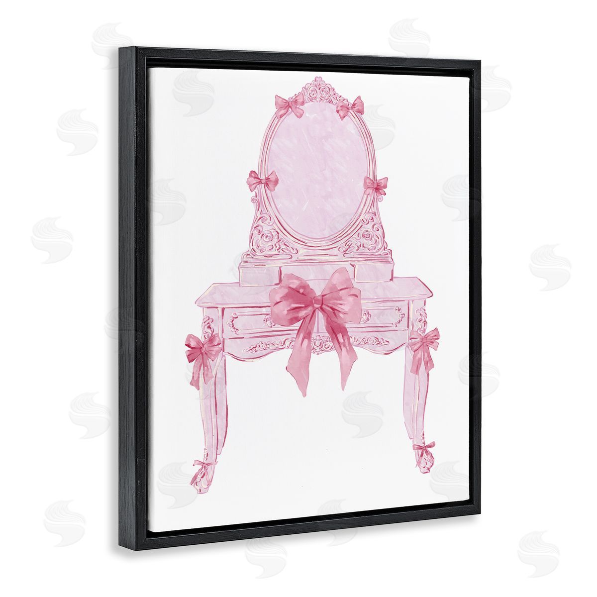 Lovely Pink Vanity with Bows Black Floating Frame Canvas Wall Art, Home Decor by Ziwei Li