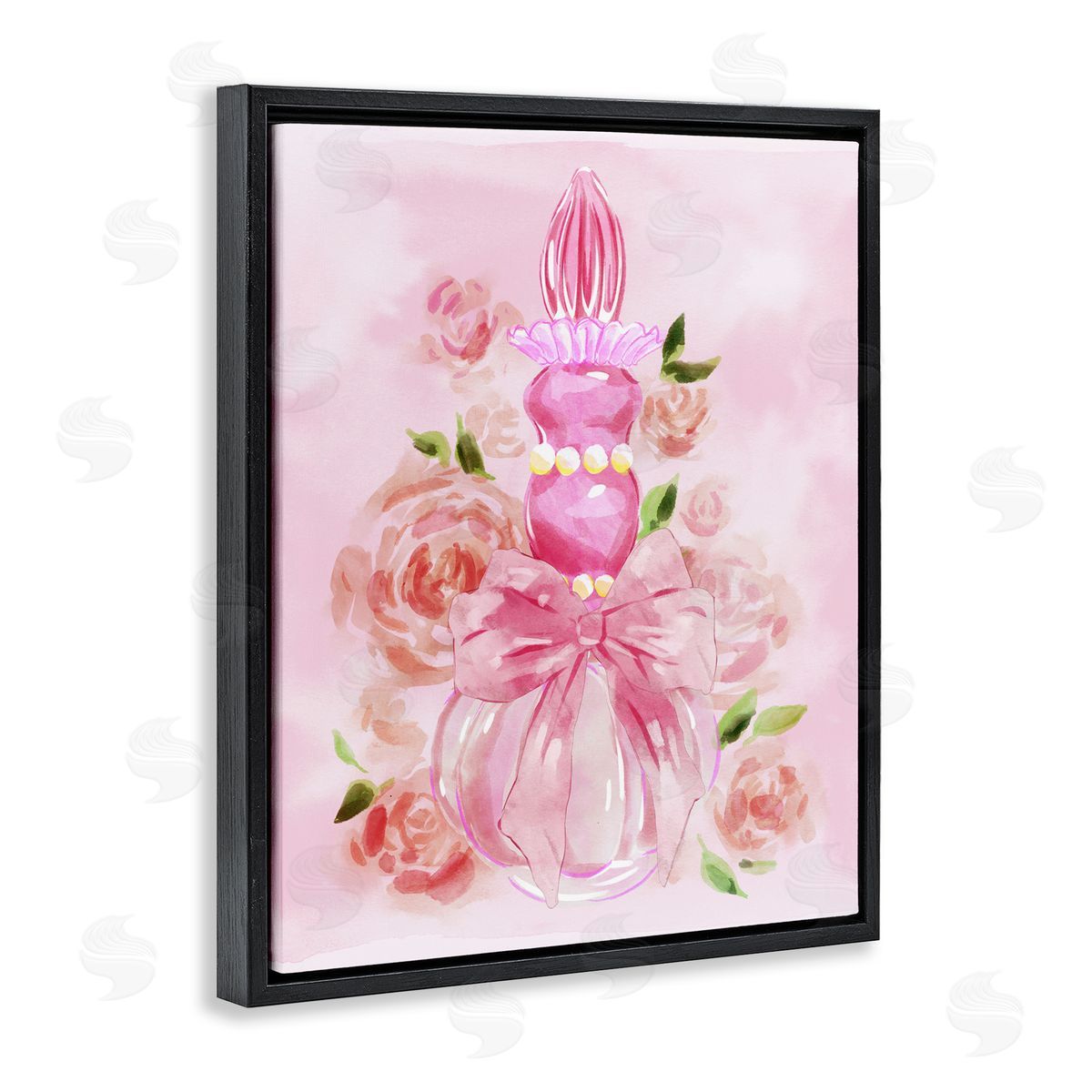 Lovely Pink Perfume & Roses Black Floating Frame Canvas Wall Art, Home Decor by Ziwei Li