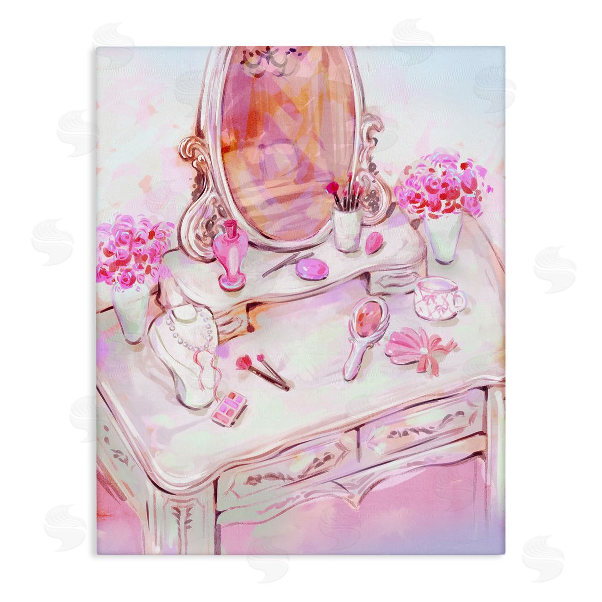 Pastel Pink Vanity View Canvas Wall Art, Home Decor by Ziwei Li