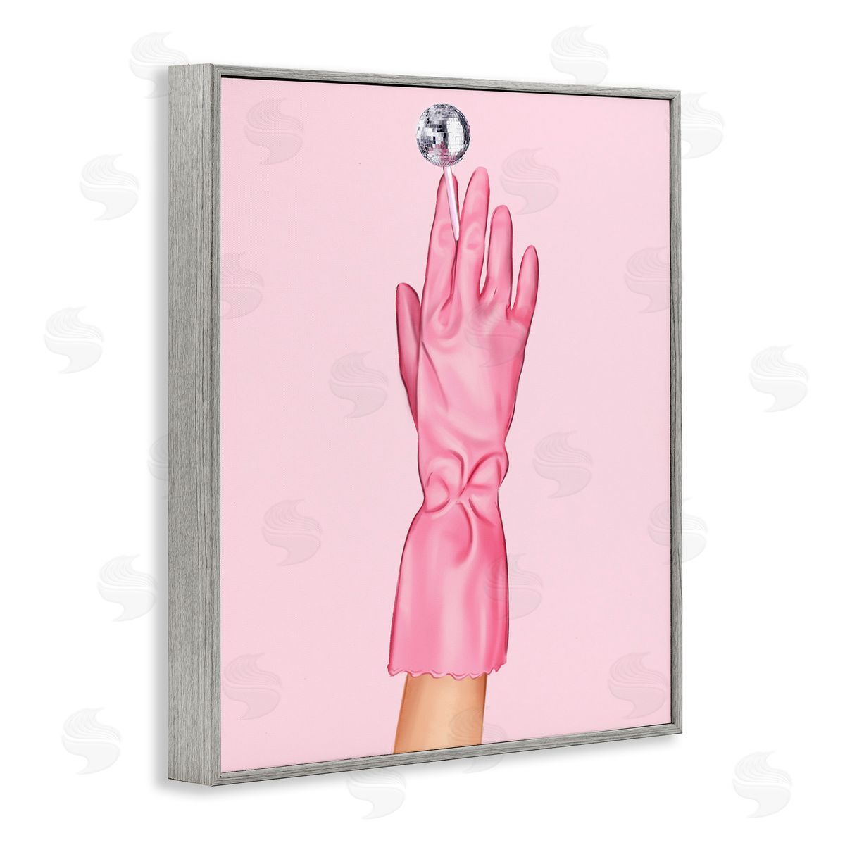 Pink Glove & Disco Ball Grey Frame Print Wall Art, Home Decor by Ziwei Li