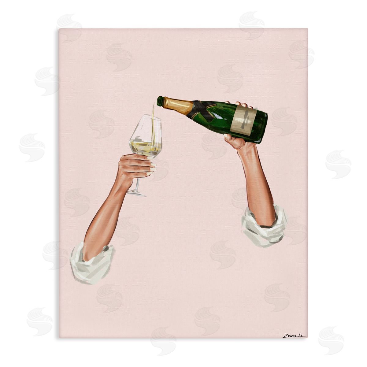 Champagne Pour on Pink Canvas Wall Art, Home Decor by Ziwei Li