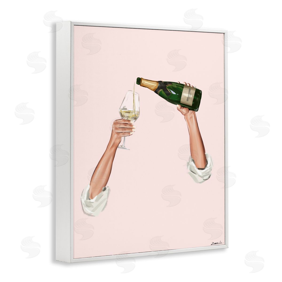 Champagne Pour on Pink White Frame Print Wall Art, Home Decor by Ziwei Li