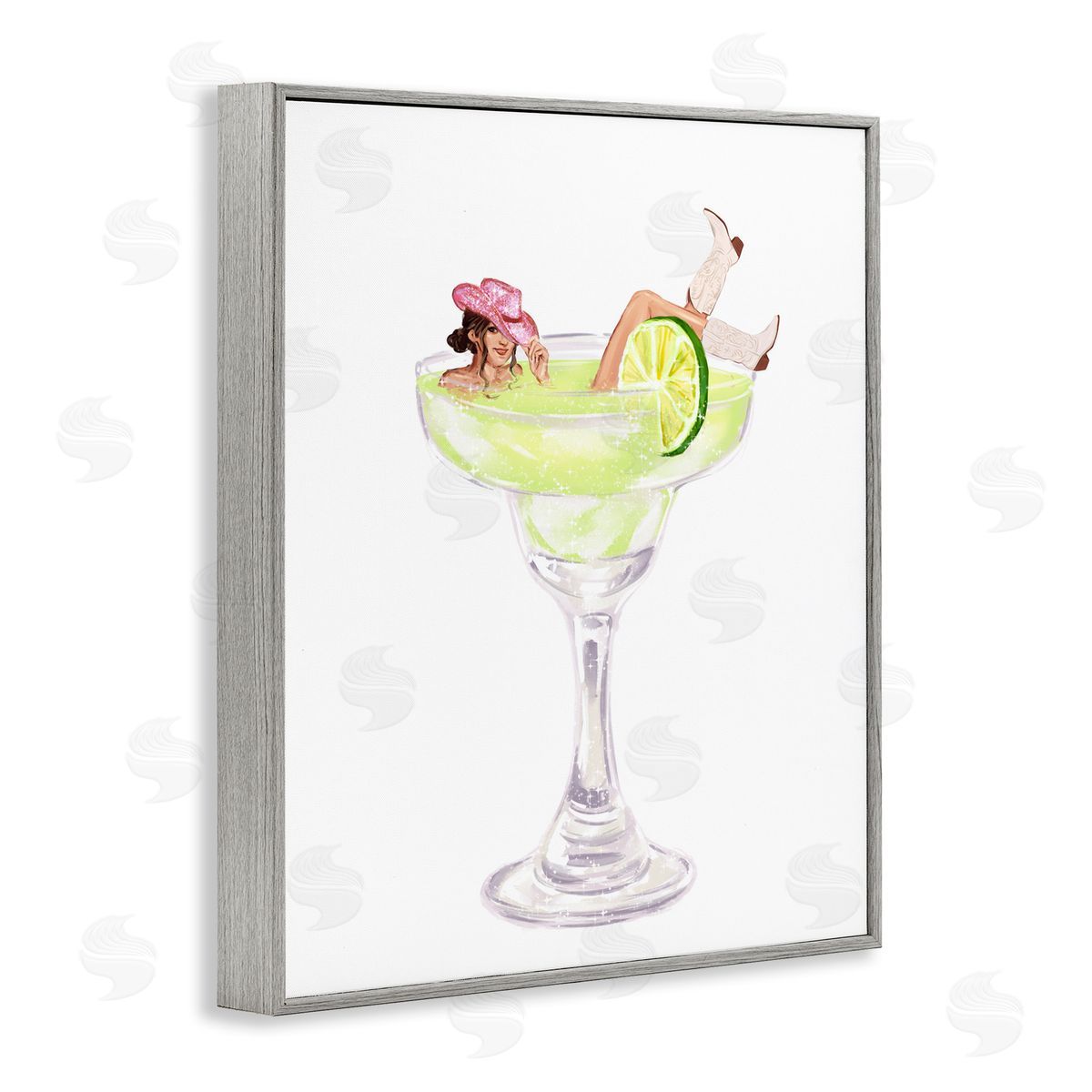 Cowgirl Lounging in Cocktail Grey Frame Print Wall Art, Home Decor by Ziwei Li