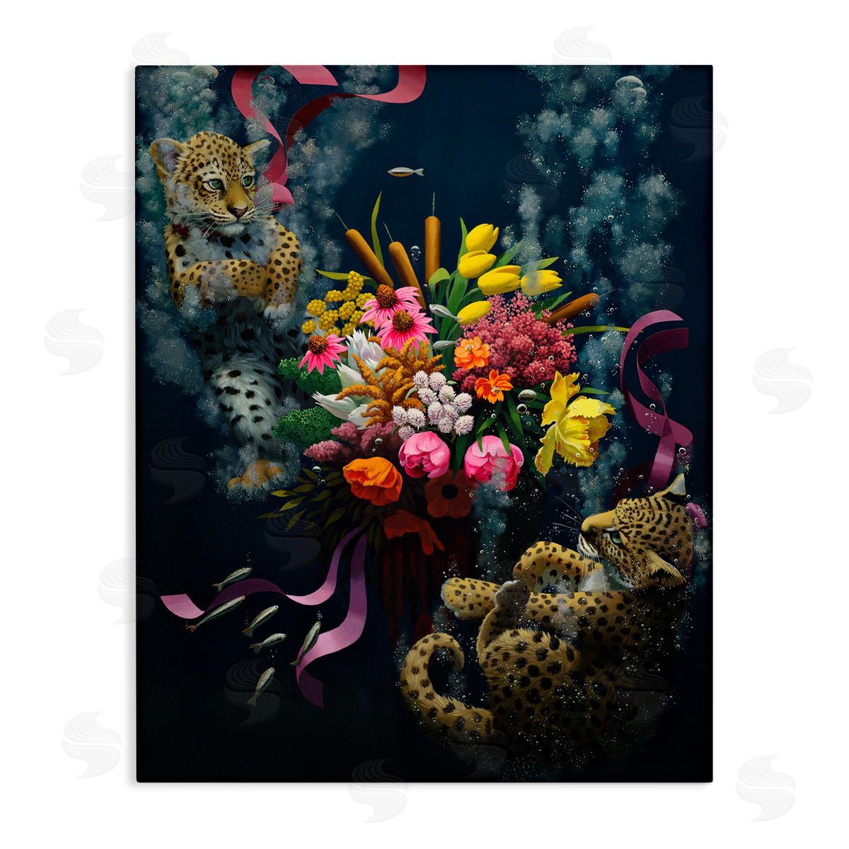 Bouquet with Leopards Underwater Canvas Wall Art, Home Decor by Heather Gauthier