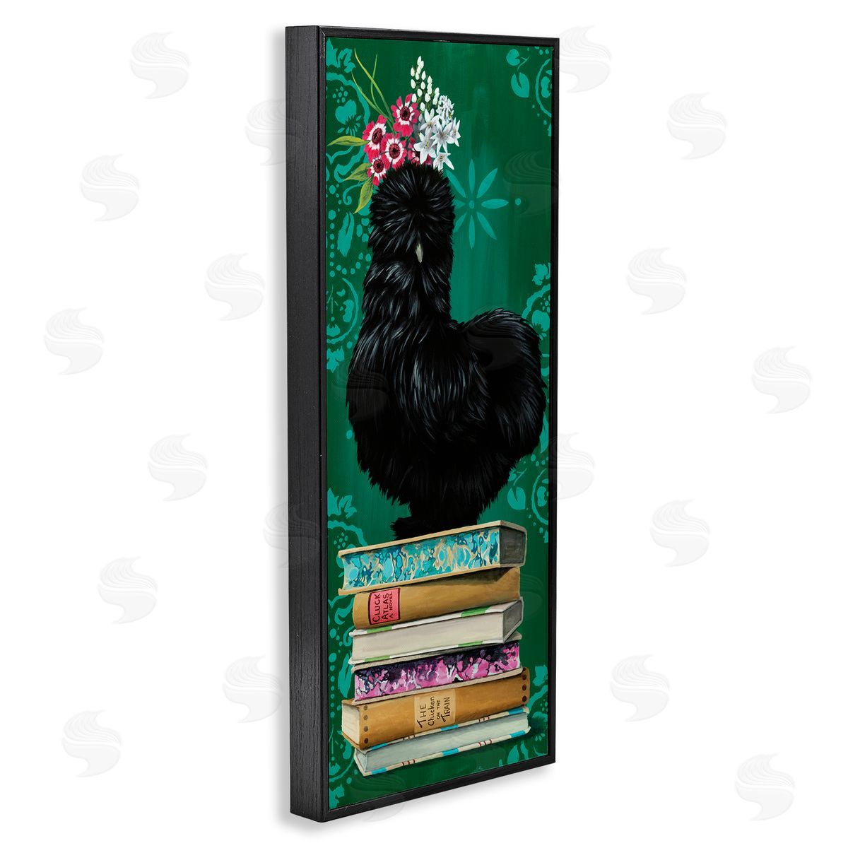 Country Chicken on Bookstack Black Frame Print Wall Art, Home Decor by Heather Gauthier