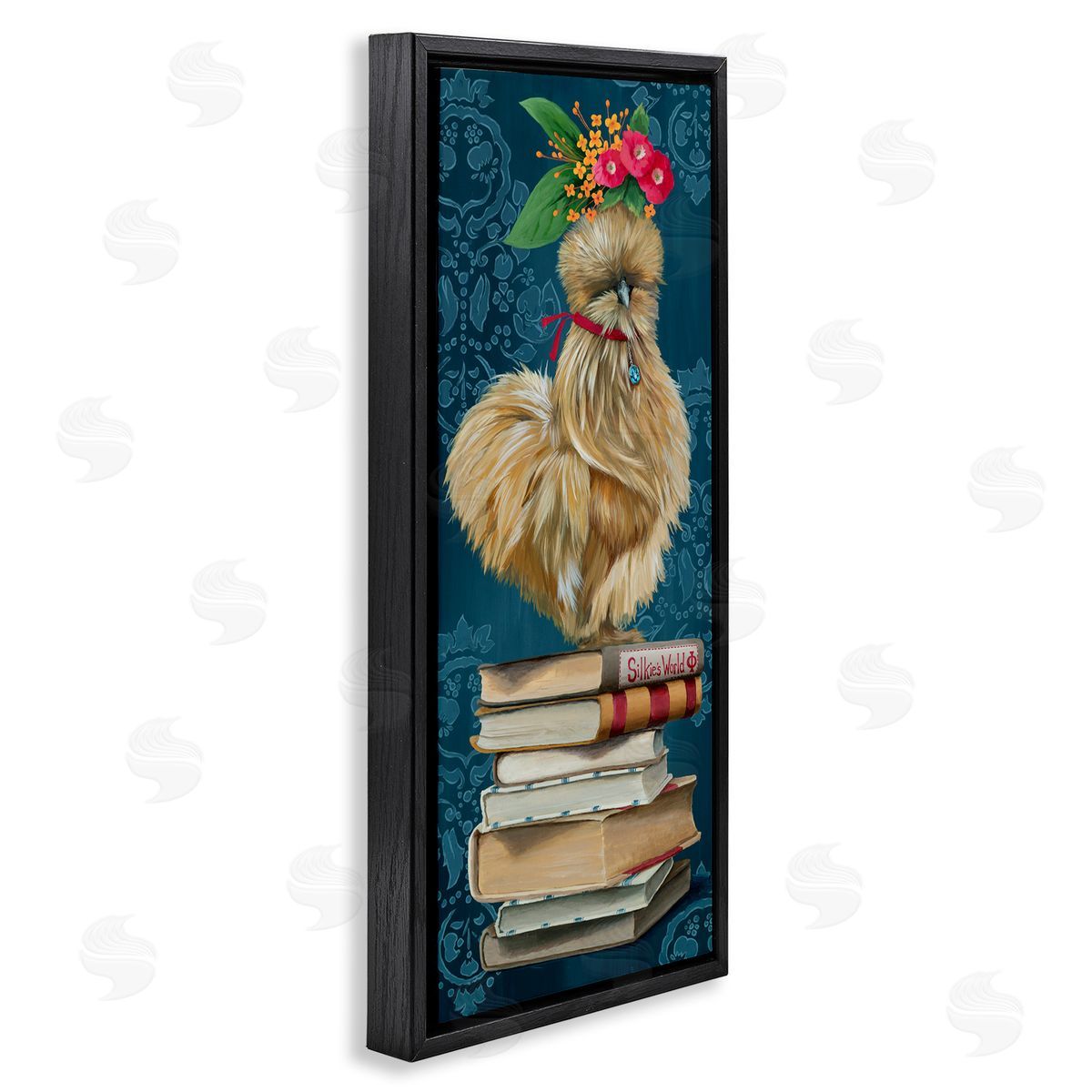 Farmhouse Chicken on Bookstack Black Floating Frame Canvas Wall Art, Home Decor by Heather Gauthier