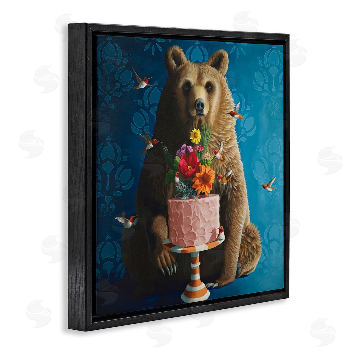 Bear with Sweet Dessert Cake Black Floating Frame Canvas Wall Art, Home Decor by Heather Gauthier