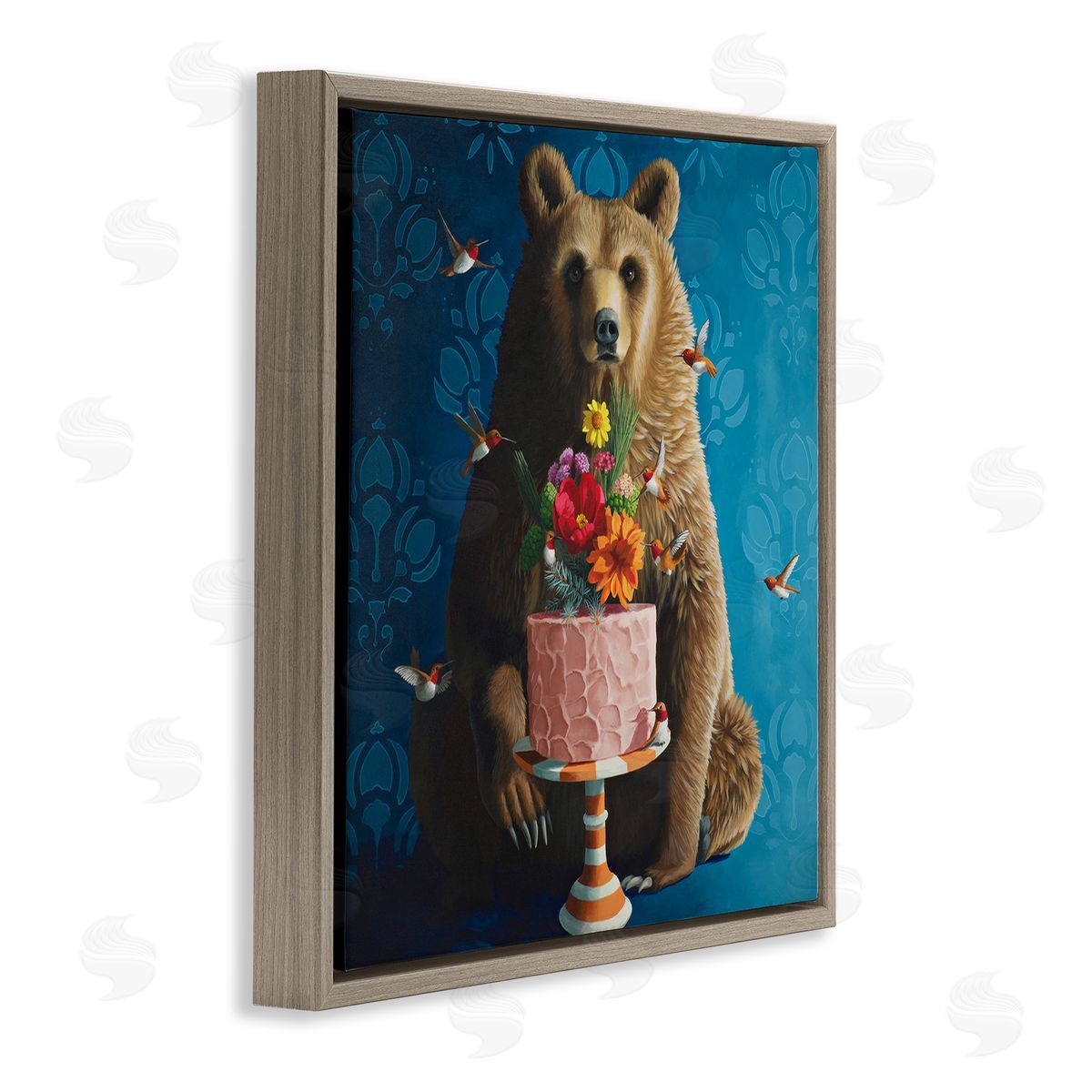 Bear with Sweet Dessert Cake Brown Floating Frame Canvas Wall Art, Home Decor by Heather Gauthier