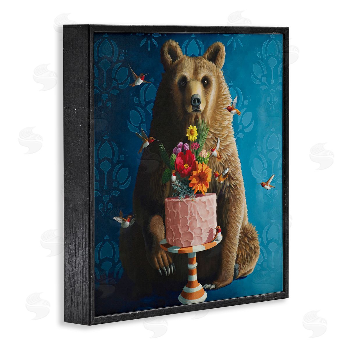 Bear with Sweet Dessert Cake Black Frame Print Wall Art, Home Decor by Heather Gauthier