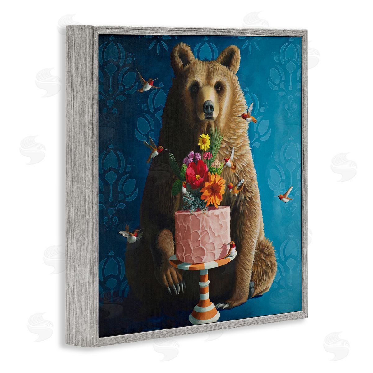 Bear with Sweet Dessert Cake Grey Frame Print Wall Art, Home Decor by Heather Gauthier