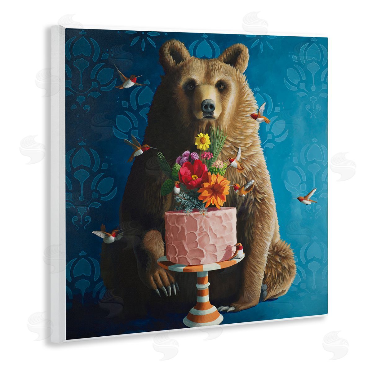 Bear with Sweet Dessert Cake Wood Plaque Wall Art, Home Decor by Heather Gauthier