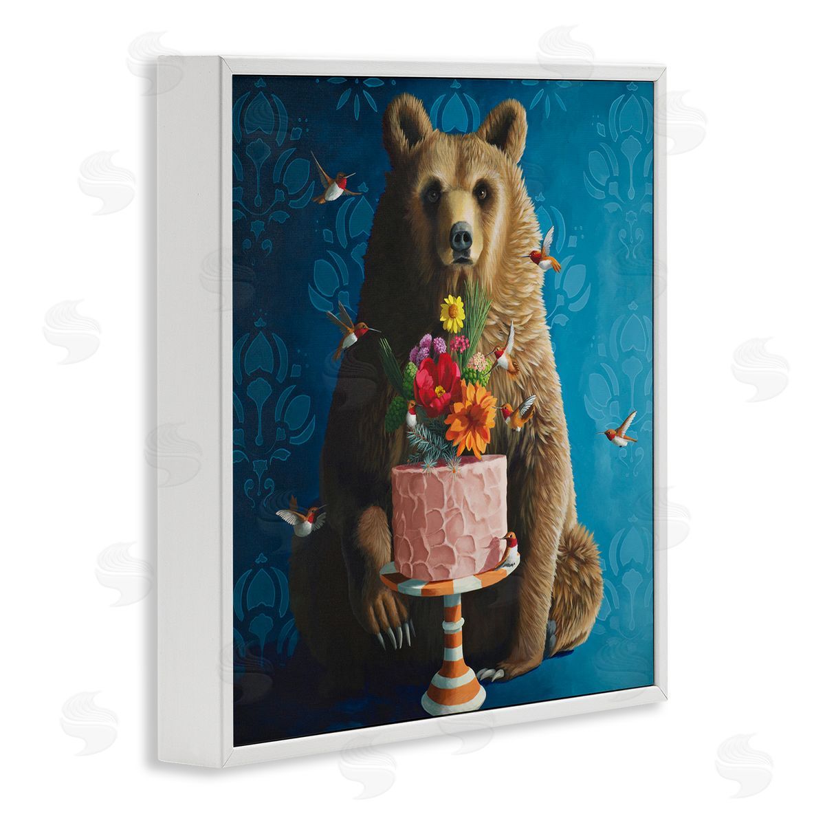 Bear with Sweet Dessert Cake White Frame Print Wall Art, Home Decor by Heather Gauthier