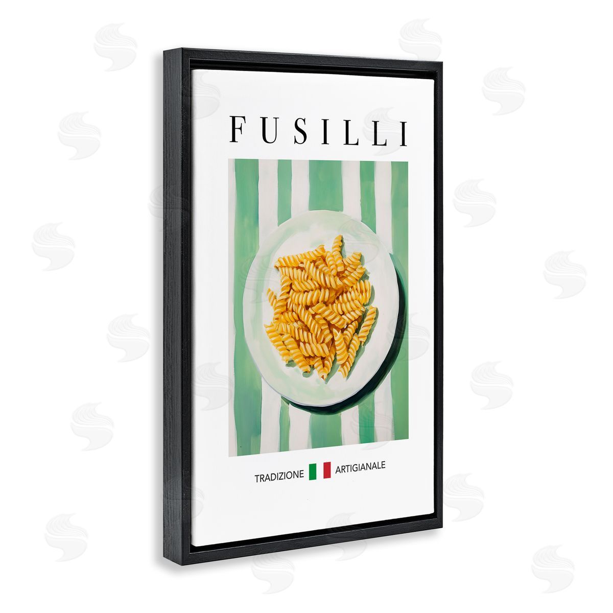 Traditional Fusilli Pasta Black Floating Frame Canvas Wall Art, Home Decor by Andreas Magnusson