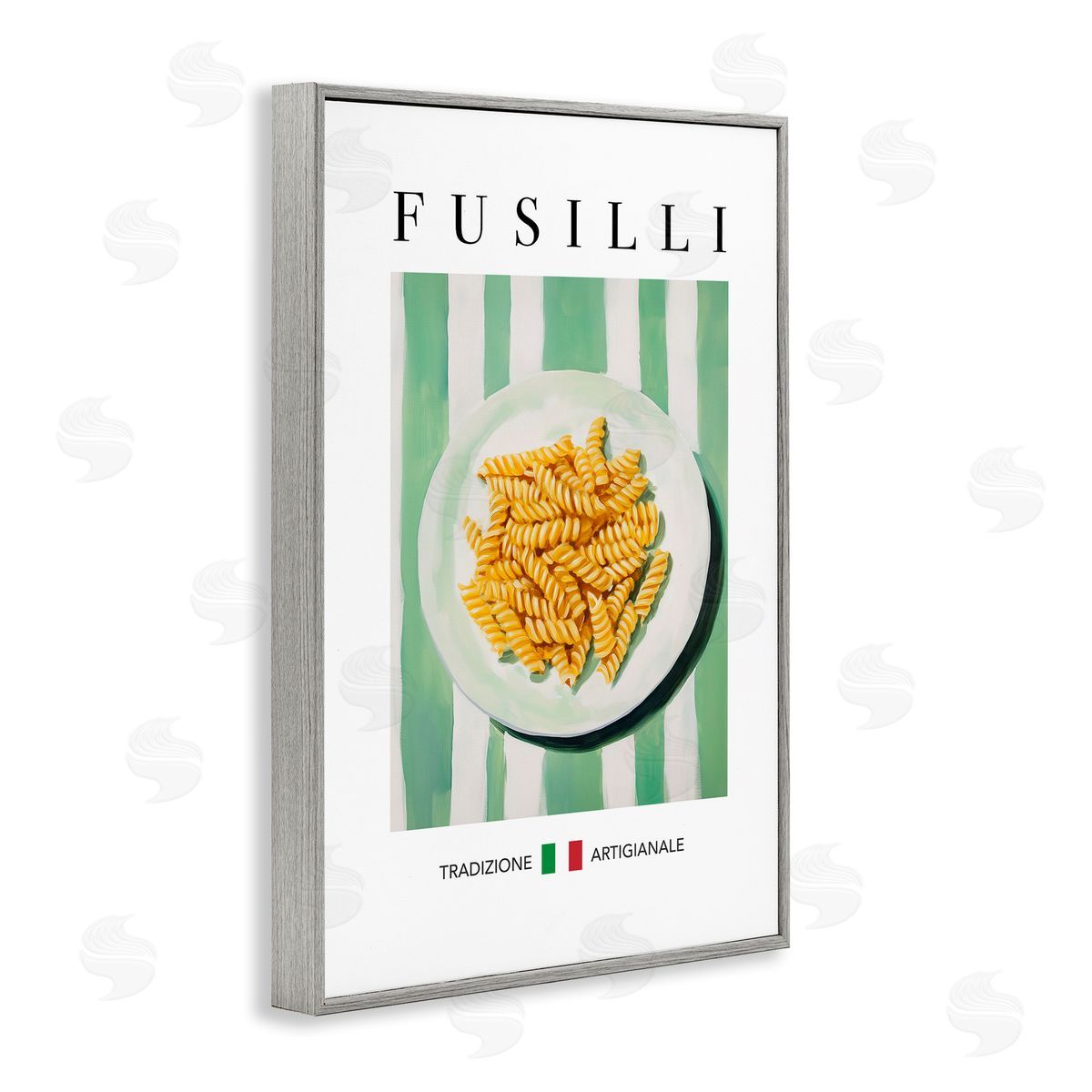 Traditional Fusilli Pasta Grey Frame Print Wall Art, Home Decor by Andreas Magnusson