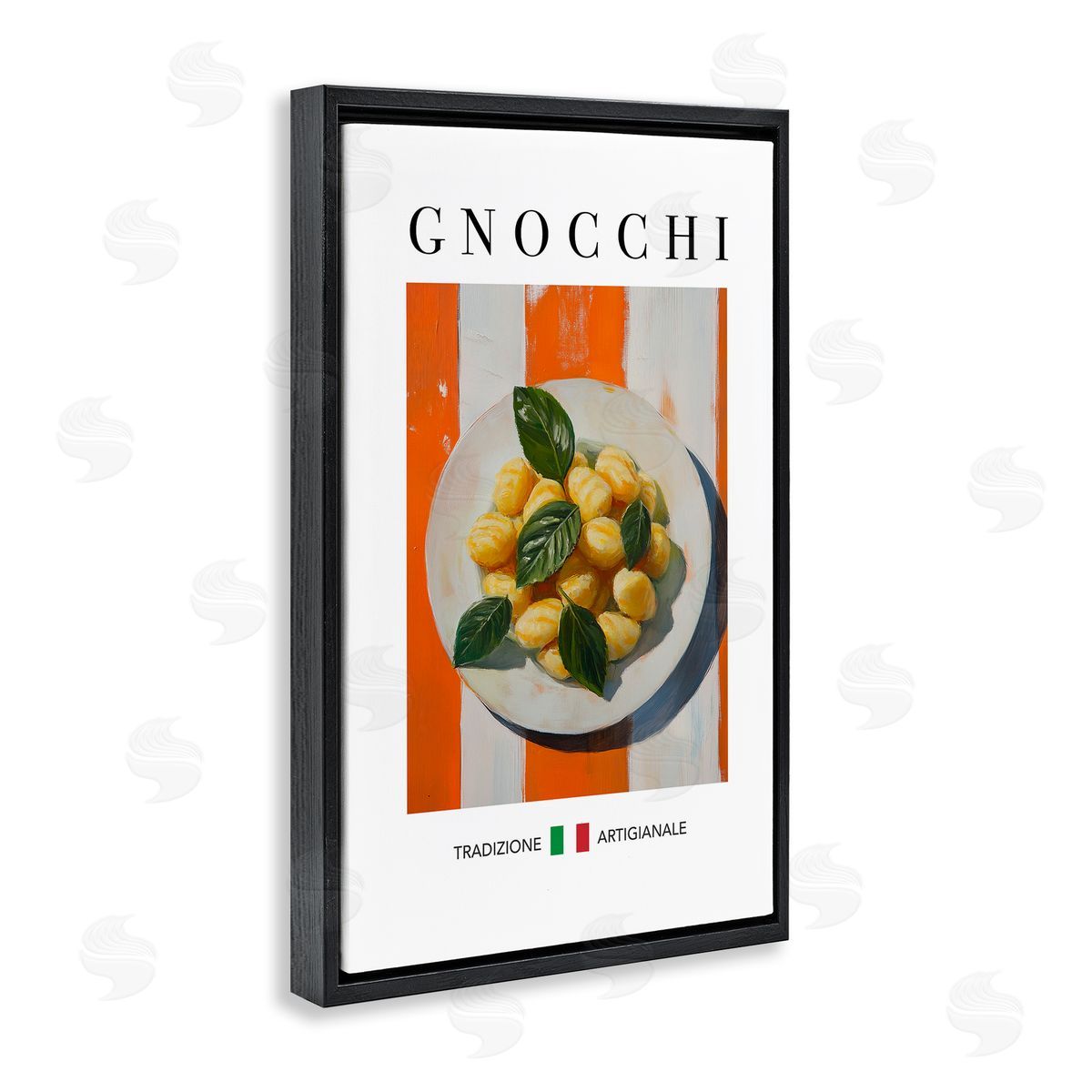 Traditional Gnocchi Pasta Black Floating Frame Canvas Wall Art, Home Decor by Andreas Magnusson