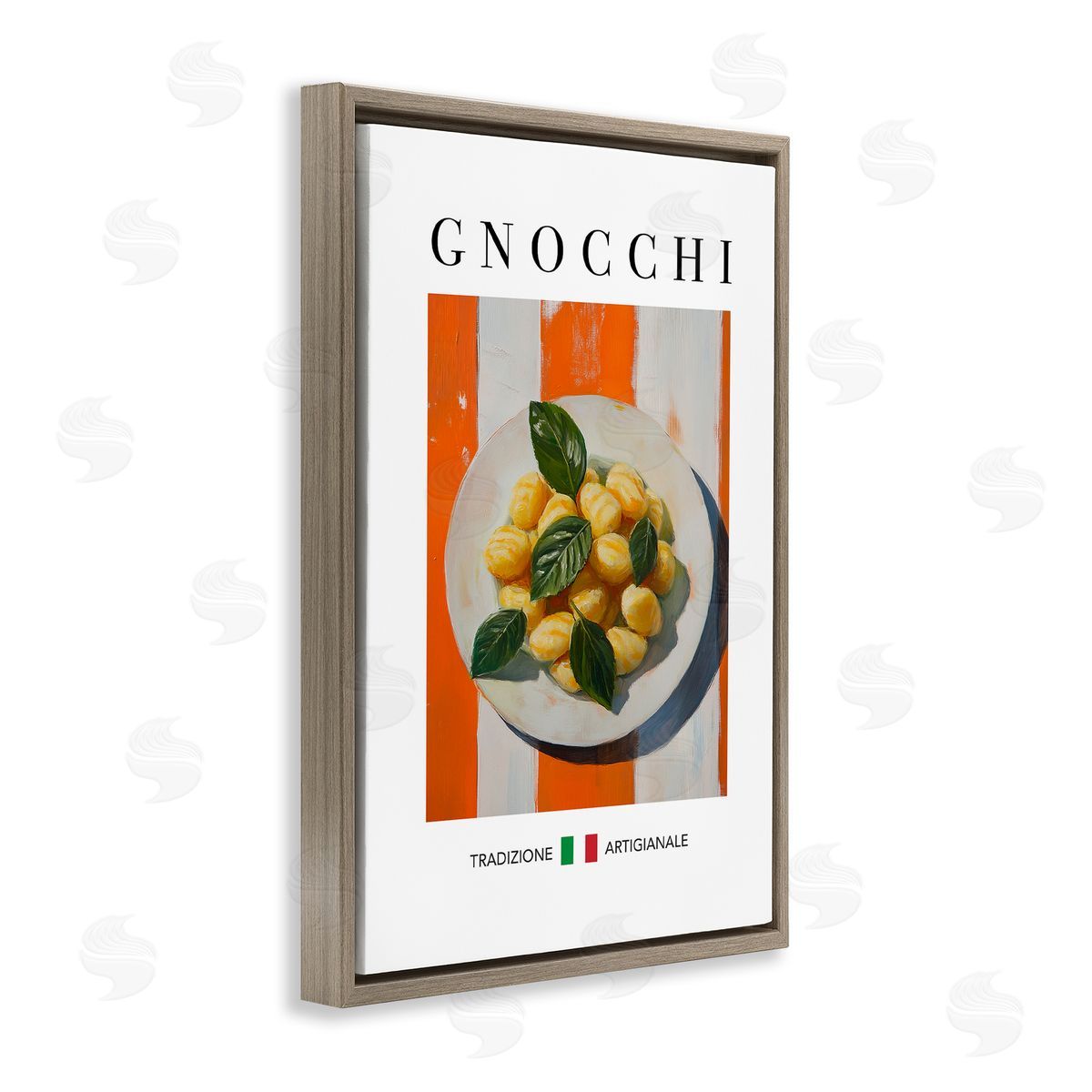 Traditional Gnocchi Pasta Brown Floating Frame Canvas Wall Art, Home Decor by Andreas Magnusson