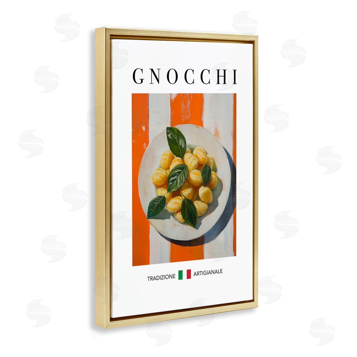 Traditional Gnocchi Pasta Gold Floating Frame Canvas Wall Art, Home Decor by Andreas Magnusson