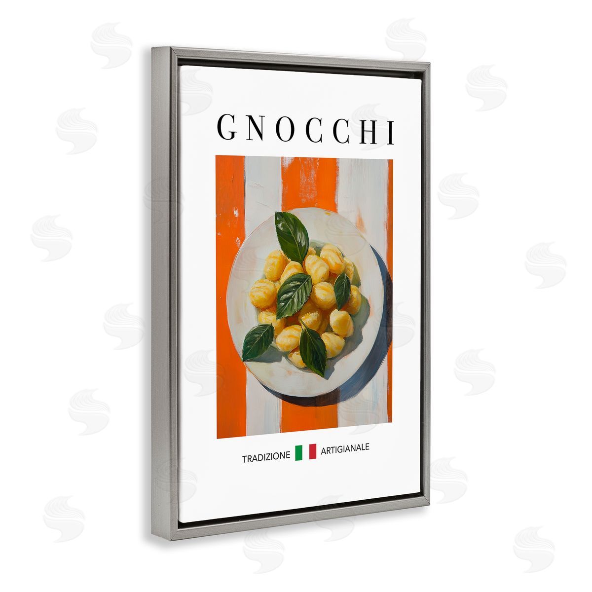Traditional Gnocchi Pasta Grey Floating Frame Canvas Wall Art, Home Decor by Andreas Magnusson