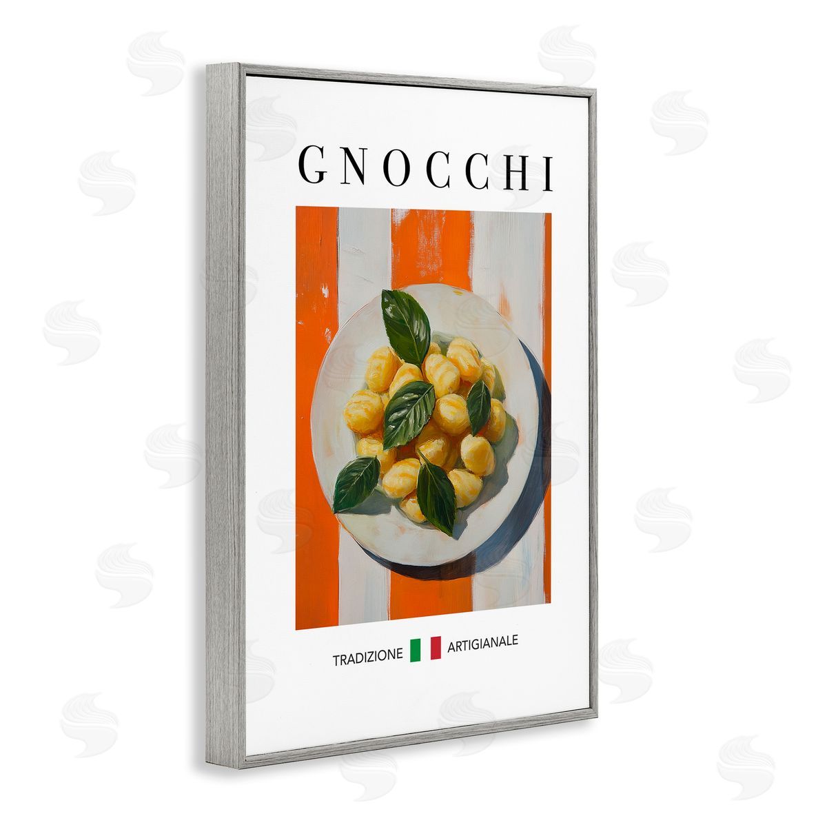 Traditional Gnocchi Pasta Grey Frame Print Wall Art, Home Decor by Andreas Magnusson