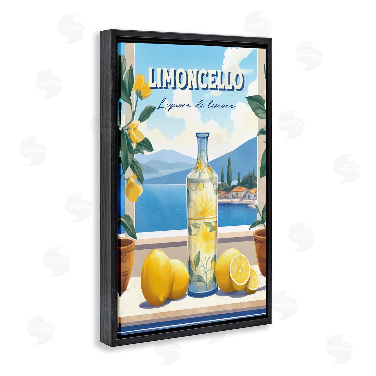 Limoncello Coastal View Black Floating Frame Canvas Wall Art, Home Decor by Andreas Magnusson