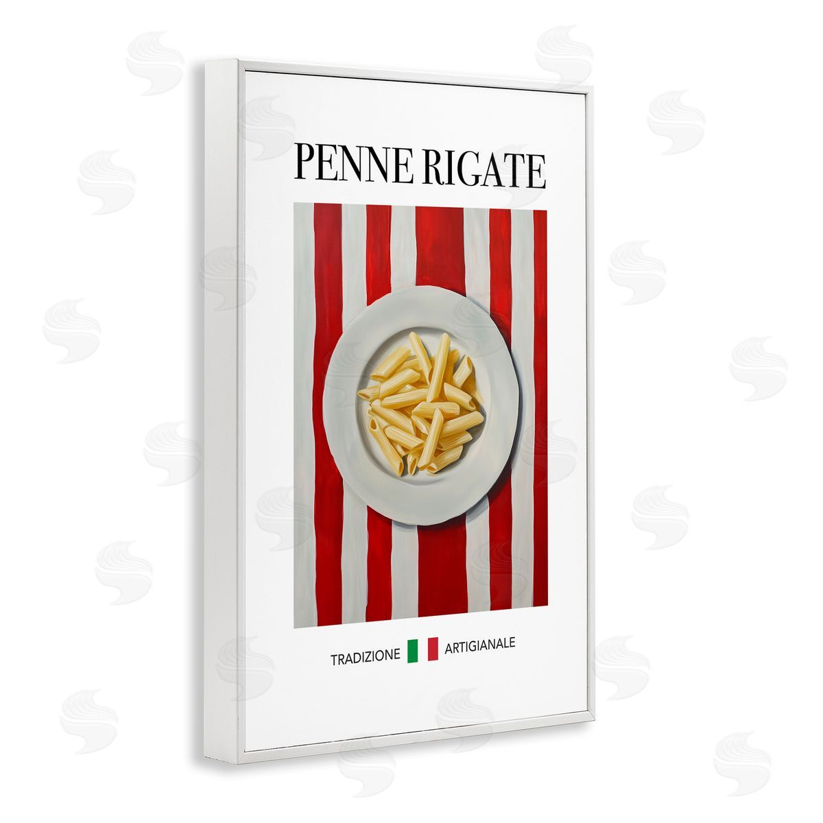 Traditional Penne Rigate Pasta White Frame Print Wall Art, Home Decor by Andreas Magnusson