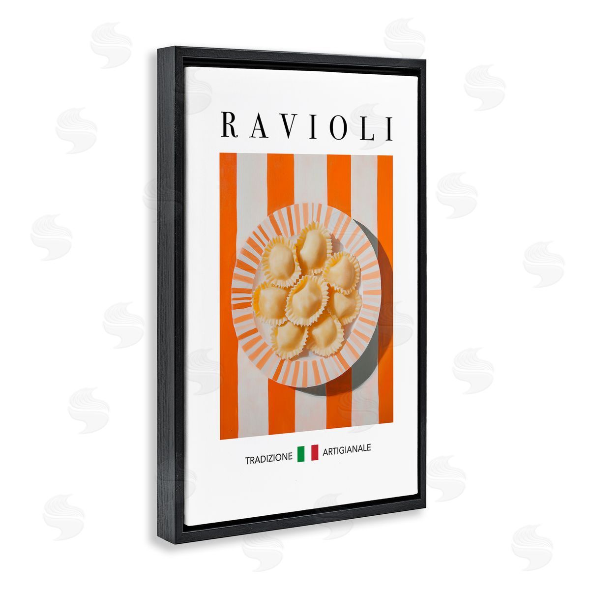 Traditional Ravioli Pasta Black Floating Frame Canvas Wall Art, Home Decor by Andreas Magnusson