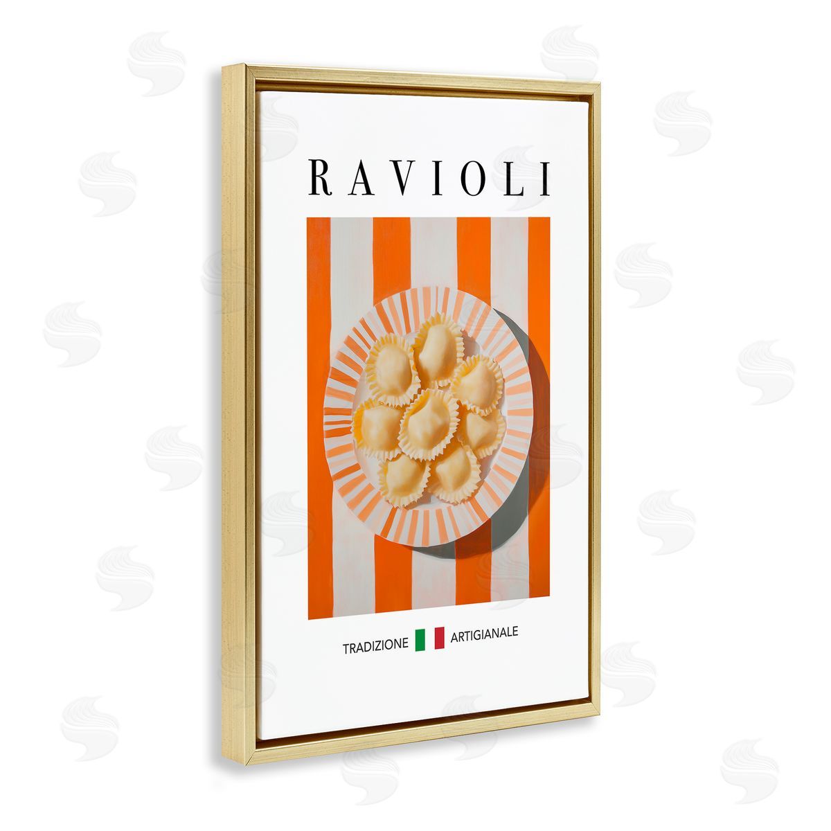 Traditional Ravioli Pasta Gold Floating Frame Canvas Wall Art, Home Decor by Andreas Magnusson
