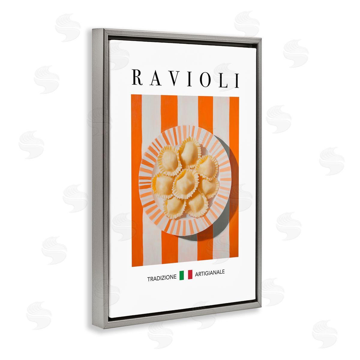Traditional Ravioli Pasta Grey Floating Frame Canvas Wall Art, Home Decor by Andreas Magnusson