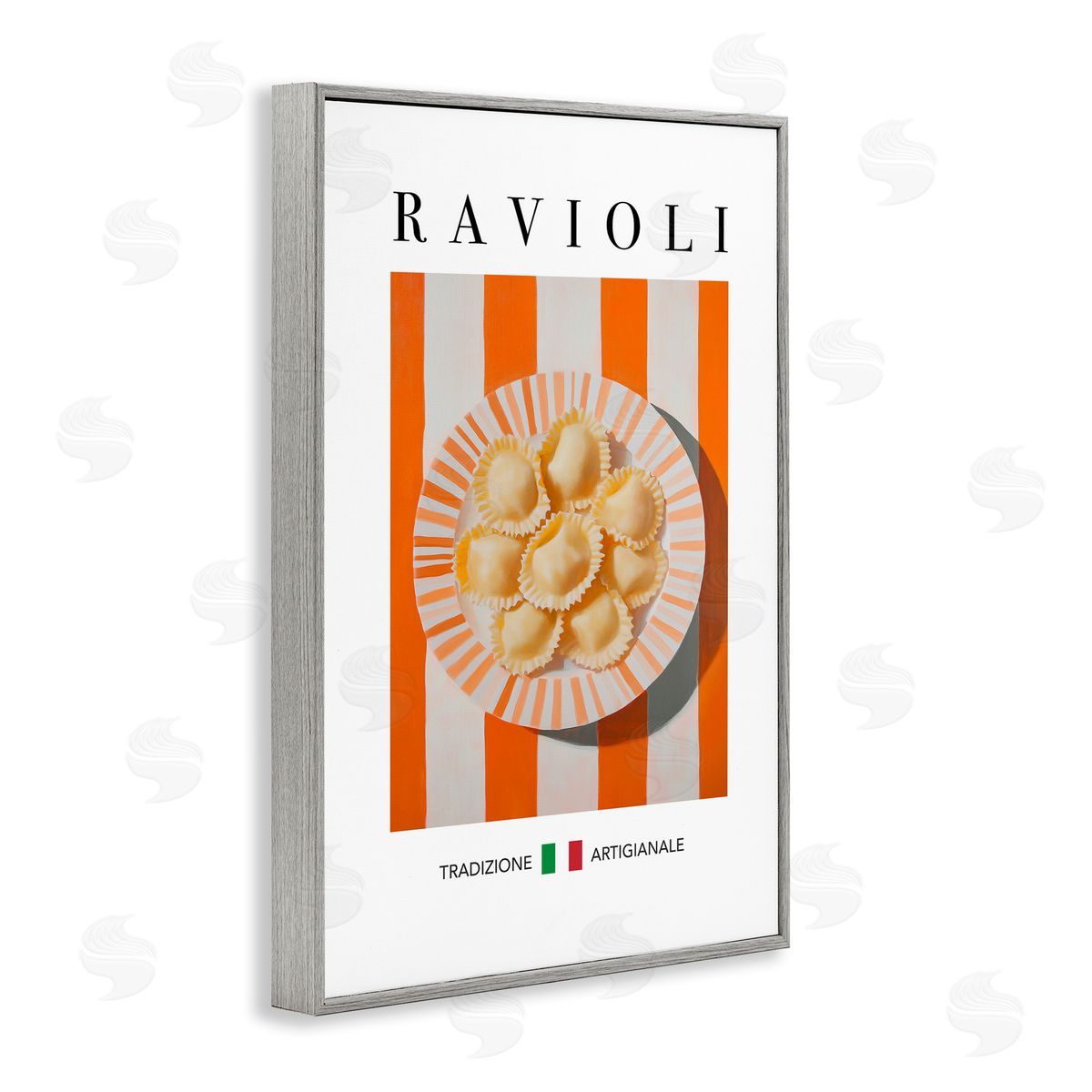 Traditional Ravioli Pasta Grey Frame Print Wall Art, Home Decor by Andreas Magnusson