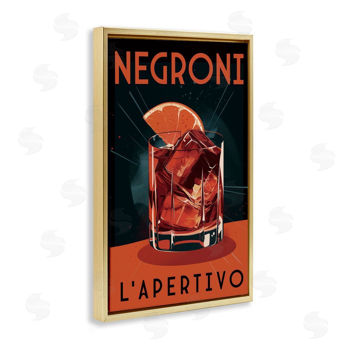 Vintage Midcentury Negroni Drink Gold Floating Frame Canvas Wall Art, Home Decor by Andreas Magnusson