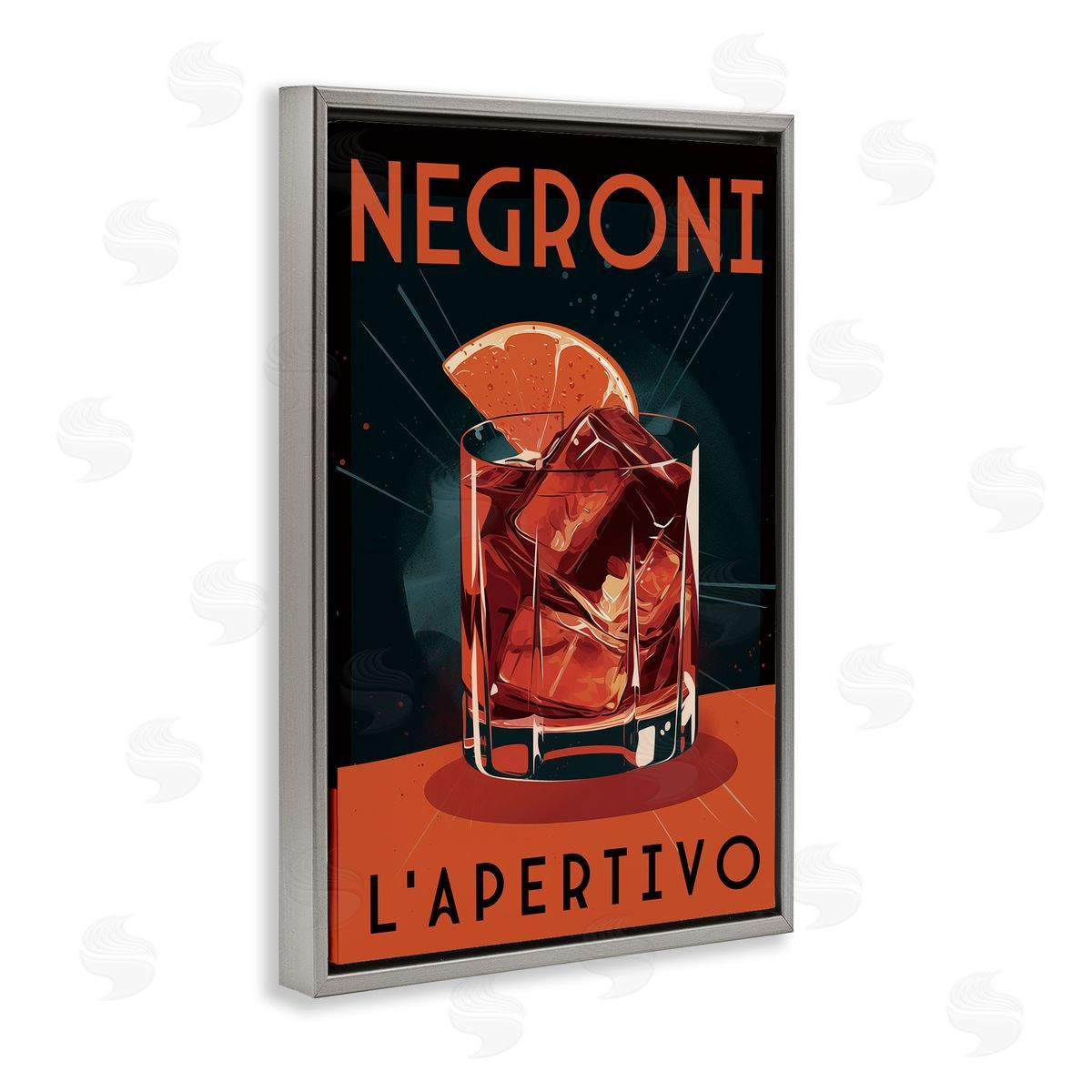 Vintage Midcentury Negroni Drink Grey Floating Frame Canvas Wall Art, Home Decor by Andreas Magnusson