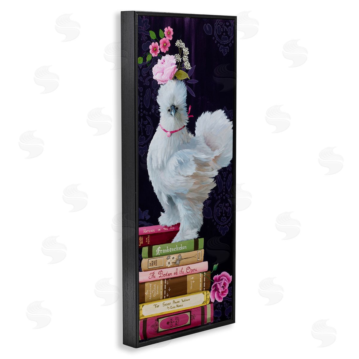 Fancy Vintage Chicken with Books Black Frame Print Wall Art, Home Decor by Heather Gauthier