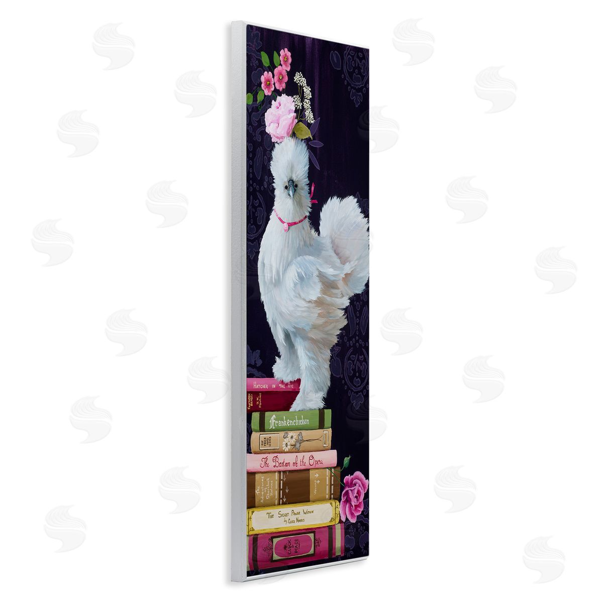 Fancy Vintage Chicken with Books Wood Plaque Wall Art, Home Decor by Heather Gauthier
