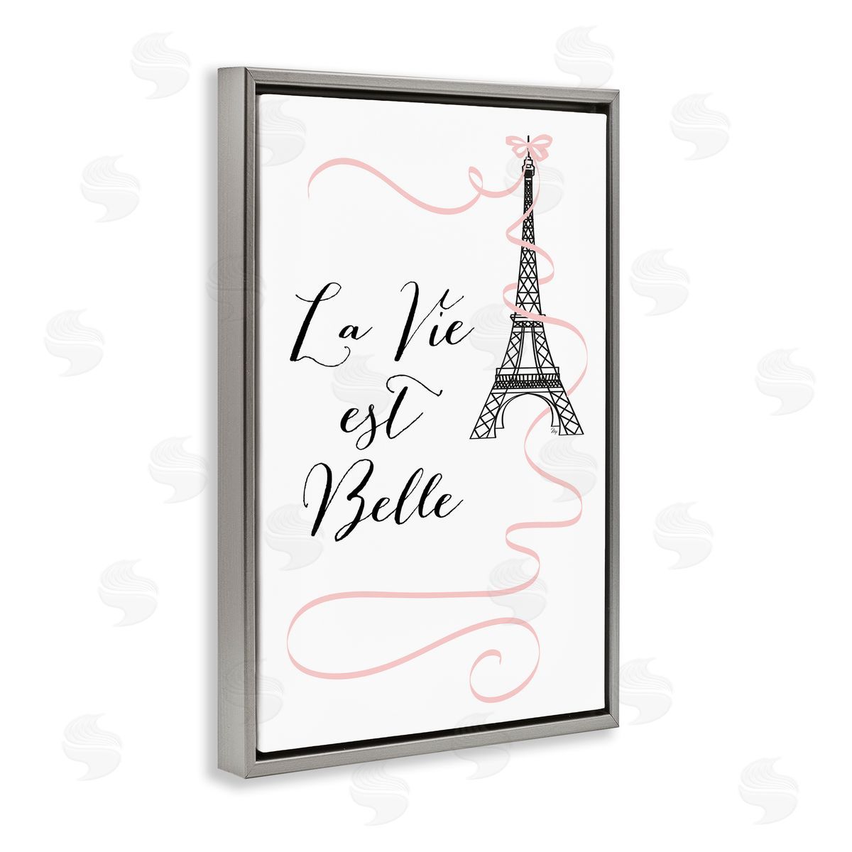 Life Is Beautiful French Phrase Grey Floating Frame Canvas Wall Art, Home Decor by Martina Pavlova