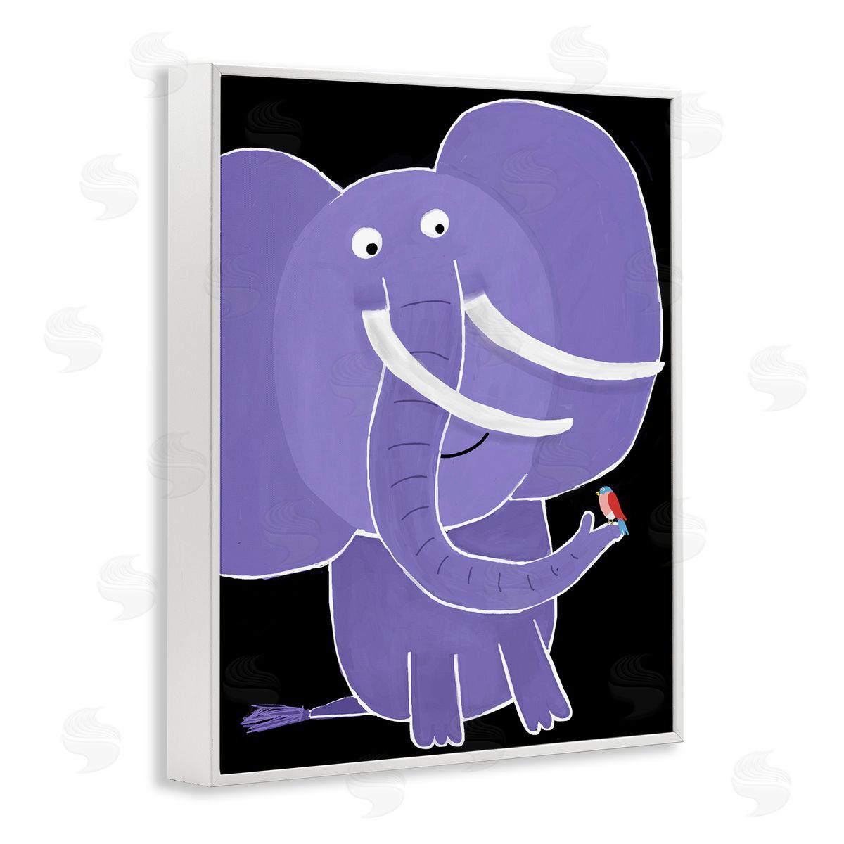 Elephant & Bird on Black White Frame Print Wall Art, Home Decor by Carla Daly