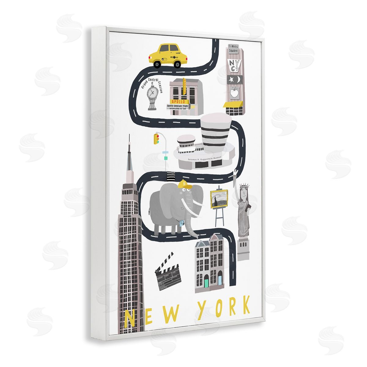 New York Whimsical Travel City White Frame Print Wall Art, Home Decor by Carla Daly