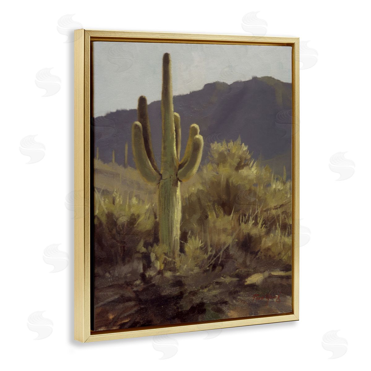 Bold Cactus Mountain Overlook Gold Floating Frame Canvas Wall Art, Home Decor by Paco Young