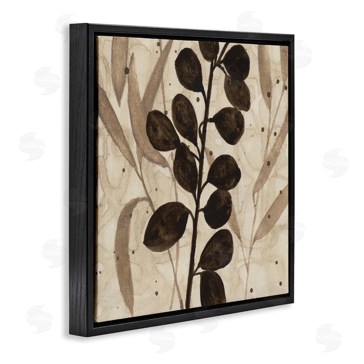 Beige & Brown Natural Leaves Black Floating Frame Canvas Wall Art, Home Decor by Krinlox