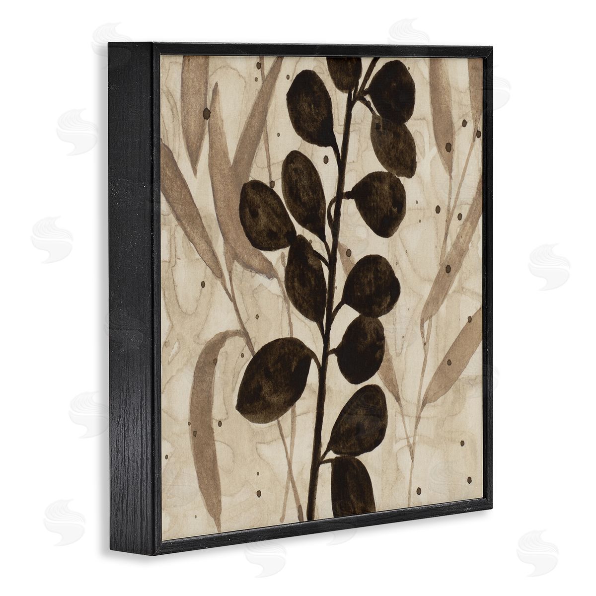Beige & Brown Natural Leaves Black Frame Print Wall Art, Home Decor by Krinlox