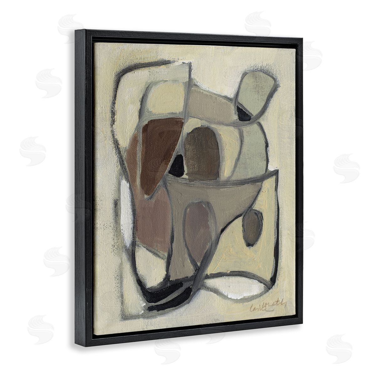 Rustic Curved Shapes Abstract Black Floating Frame Canvas Wall Art, Home Decor by Lanie Loreth