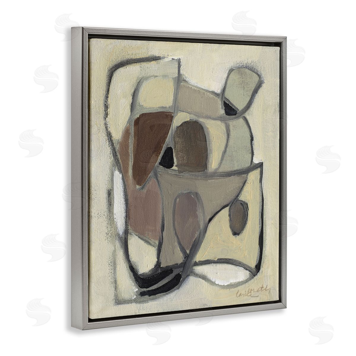 Rustic Curved Shapes Abstract Grey Floating Frame Canvas Wall Art, Home Decor by Lanie Loreth