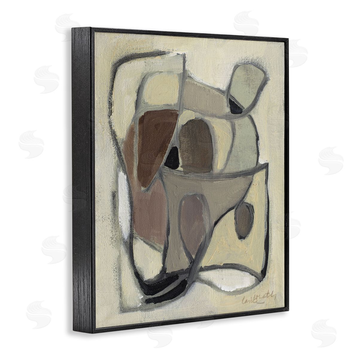 Rustic Curved Shapes Abstract Black Frame Print Wall Art, Home Decor by Lanie Loreth