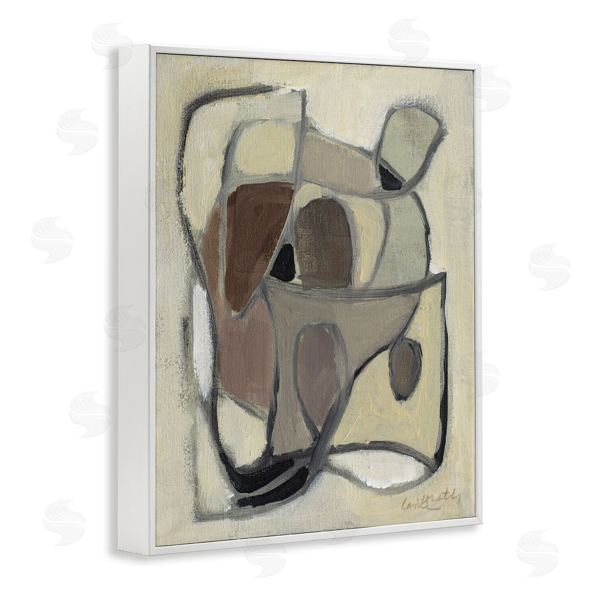 Rustic Curved Shapes Abstract White Frame Print Wall Art, Home Decor by Lanie Loreth