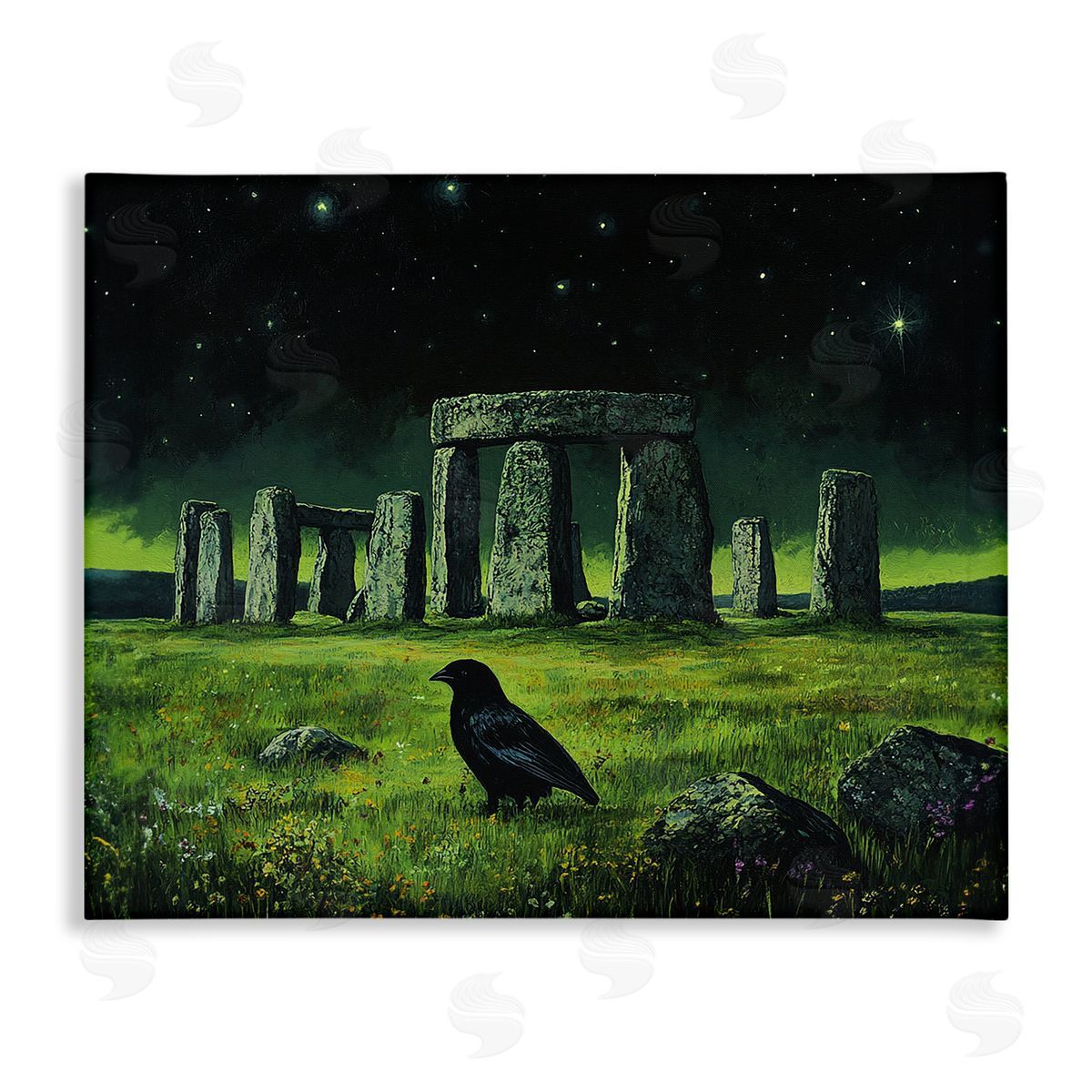 Crow & Stonehenge at Night Canvas Wall Art, Home Decor by Tom Crehan