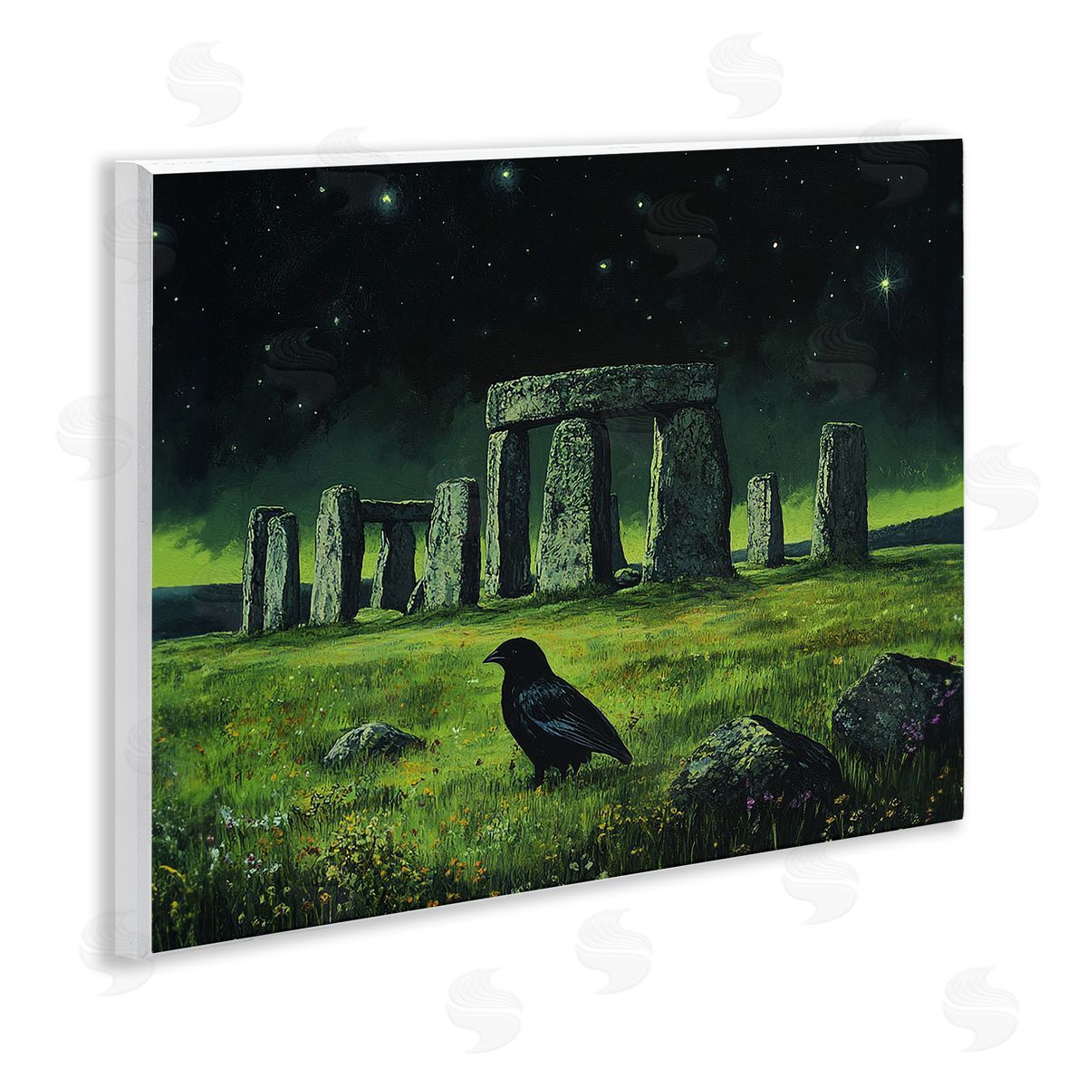 Crow & Stonehenge at Night Wood Plaque Wall Art, Home Decor by Tom Crehan