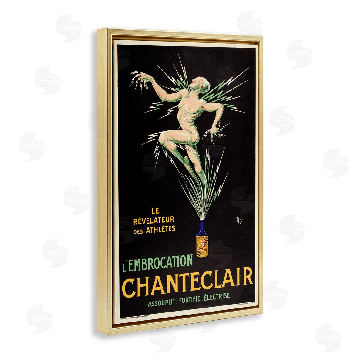 Vintage Chanteclair Wine Gold Floating Frame Canvas Wall Art, Home Decor by Marcus Jules
