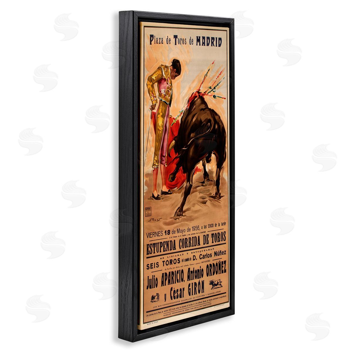 Great Bullfight Antique Advertisement Black Floating Frame Canvas Wall Art, Home Decor by Marcus Jules