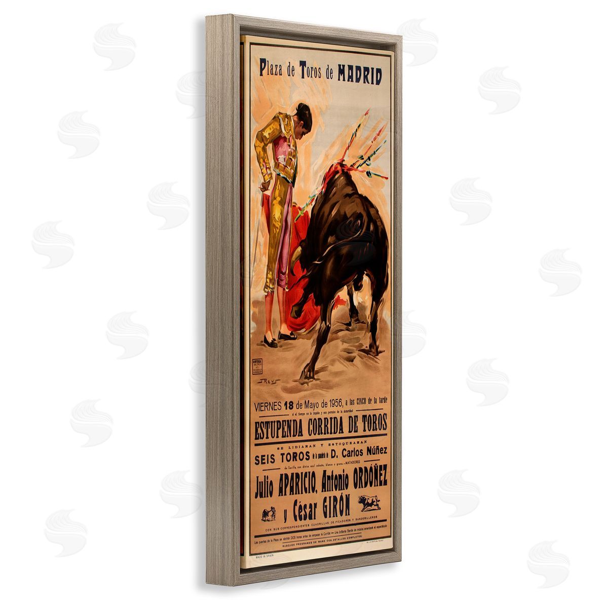 Great Bullfight Antique Advertisement Brown Floating Frame Canvas Wall Art, Home Decor by Marcus Jules