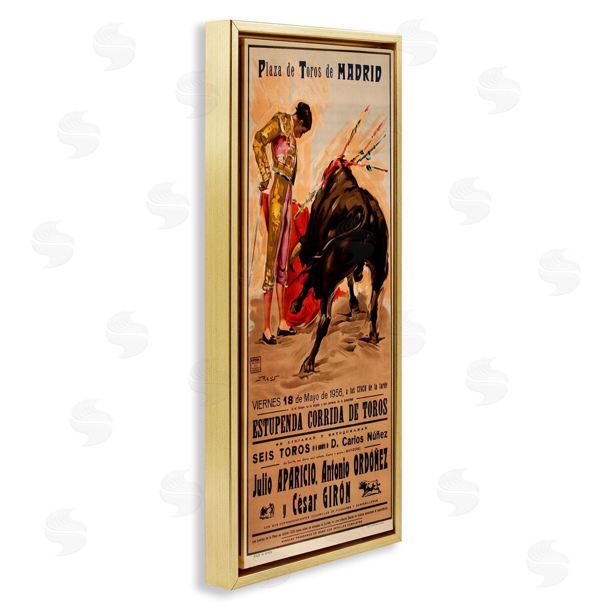 Great Bullfight Antique Advertisement Gold Floating Frame Canvas Wall Art, Home Decor by Marcus Jules
