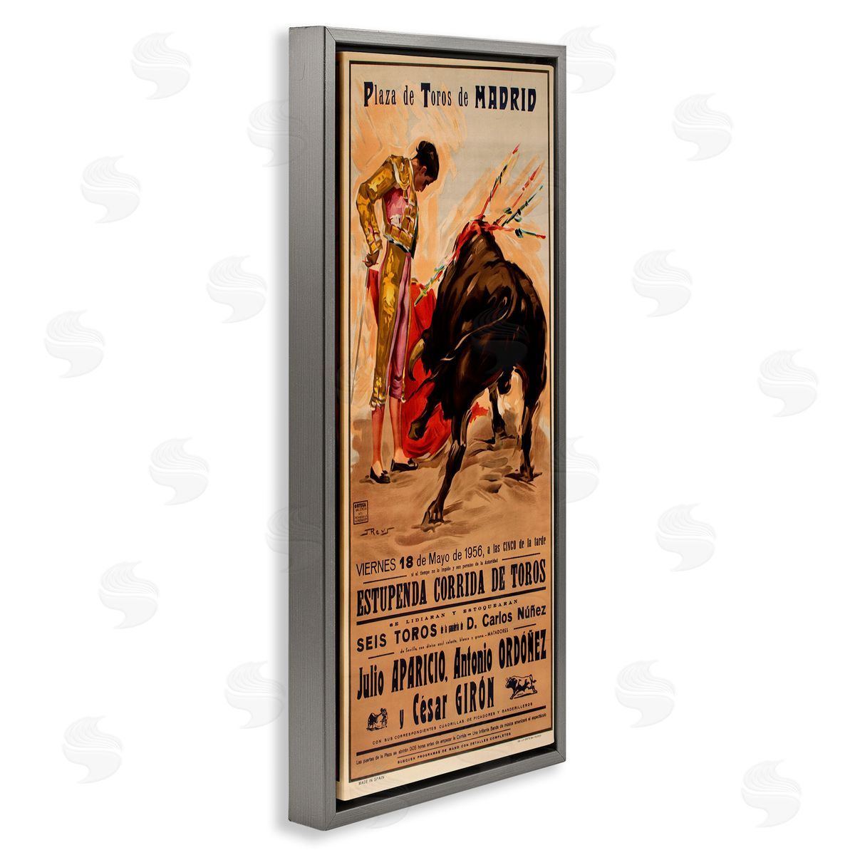 Great Bullfight Antique Advertisement Grey Floating Frame Canvas Wall Art, Home Decor by Marcus Jules